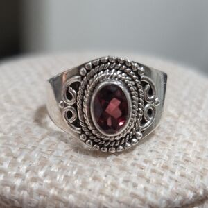 Elegant Silver and Garnet Gemstone Ring